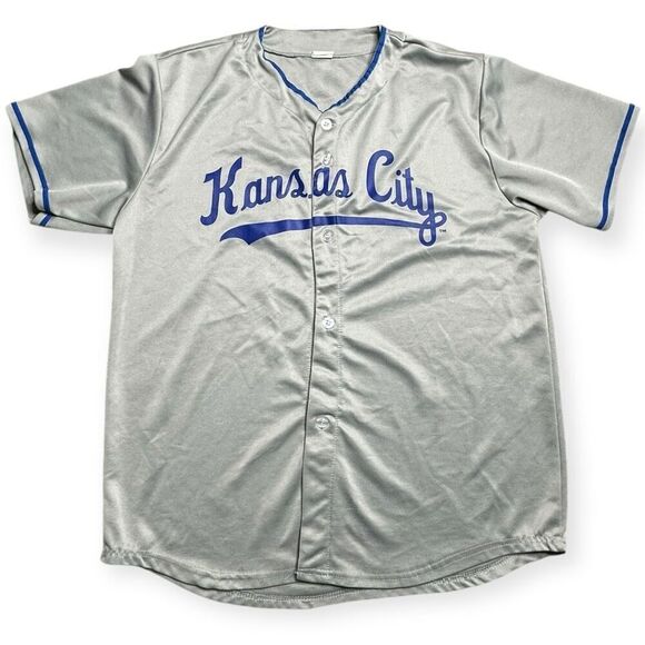 Unilever Men's Gray Kansas City Short Sleeve Button Front Baseball Jersey XL - Picture 1 of 4